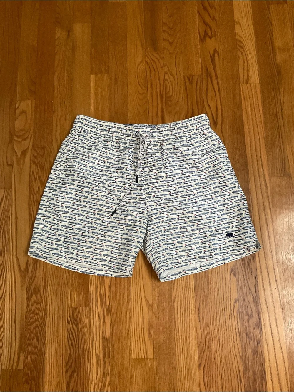 Onward Reserve - Float Your Boat Men's White & Blue Print Swim Trunks. Size L